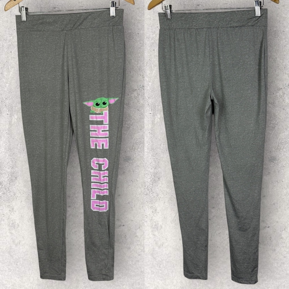 Star Wars Mandalorian The Child Grey Leggings Size Medium High Rise Pant Stretch